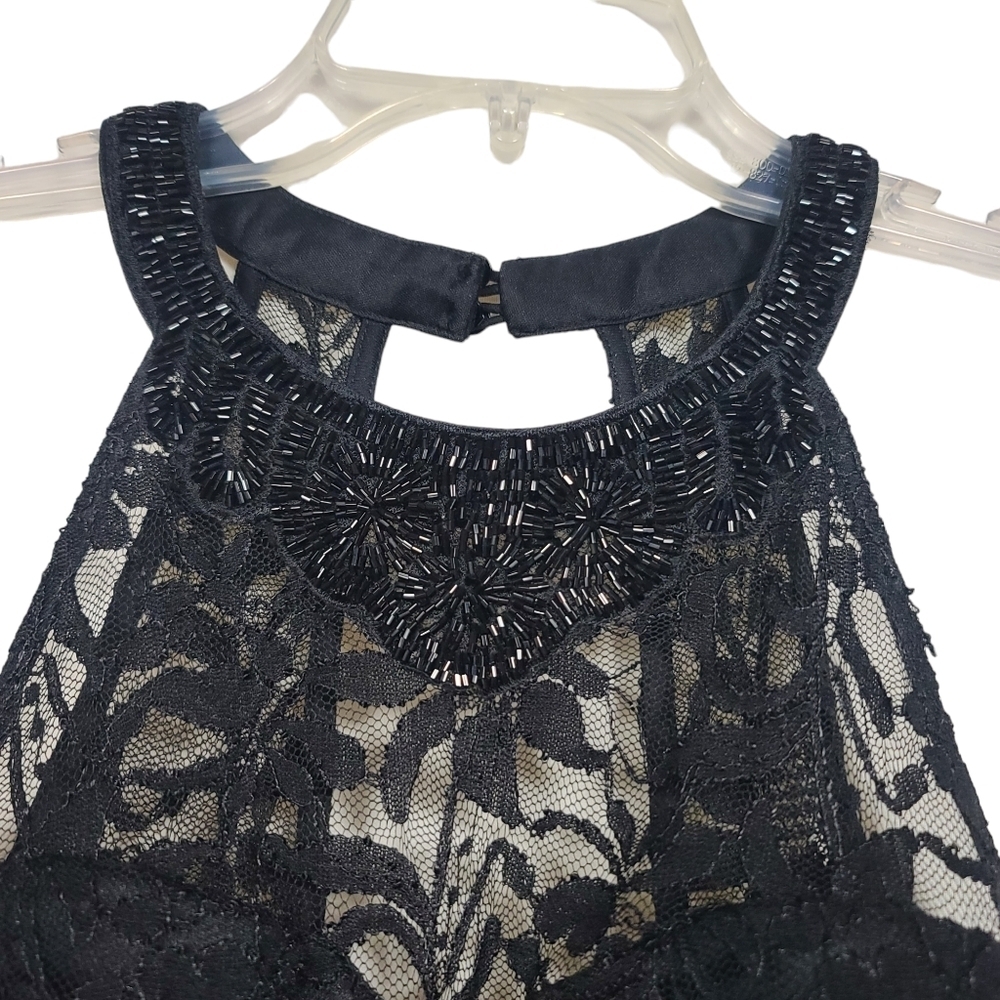 As U Wish Black Sheer Lace Beaded Neckline Back Cut Out Side Zip Top S - Picture 4 of 8